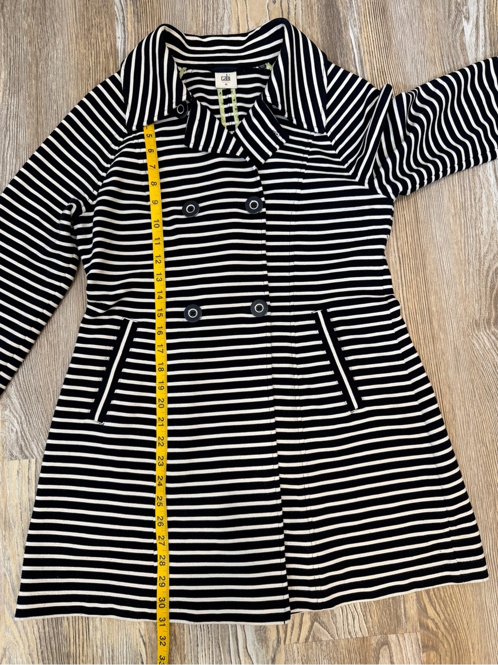 CAbi Maritime Navy White Striped Knit Trench Jacket Coat Double Breasted Medium - Picture 11 of 13